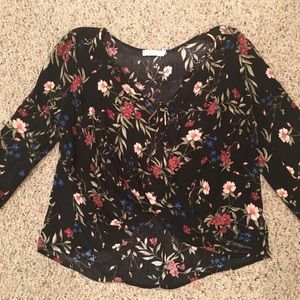 LUSH pretty black tropical floral blouse NEW sz S